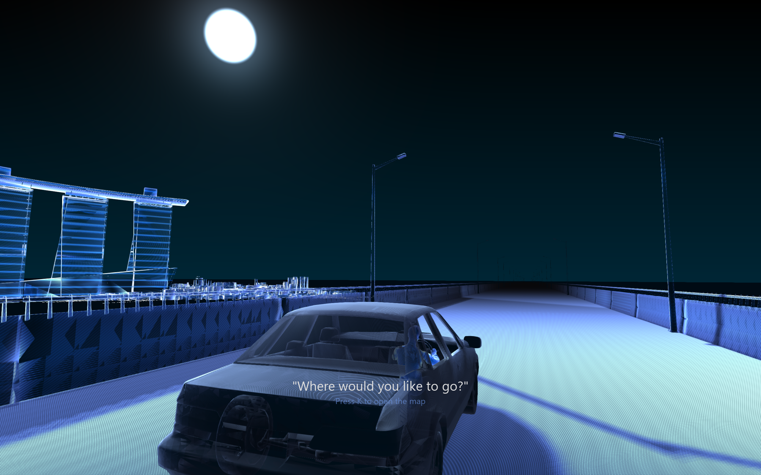 The taxi on a bridge under the full moon